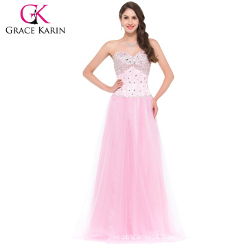 Grace Karin Fashion Strapless Sweetheart Brilhante Beaded Pink Long Ball Gown Prom Festa Vestidos CL3519-1